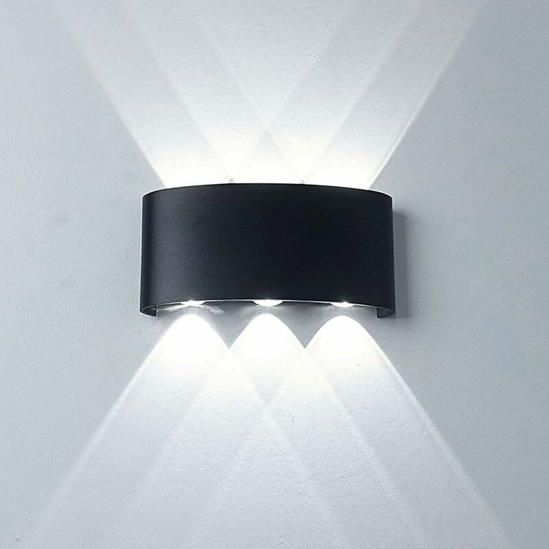 foto del prodotto applique moderna luce a led lampada da parete muro da 16w per esterno nero luce bianca fredda 6500k