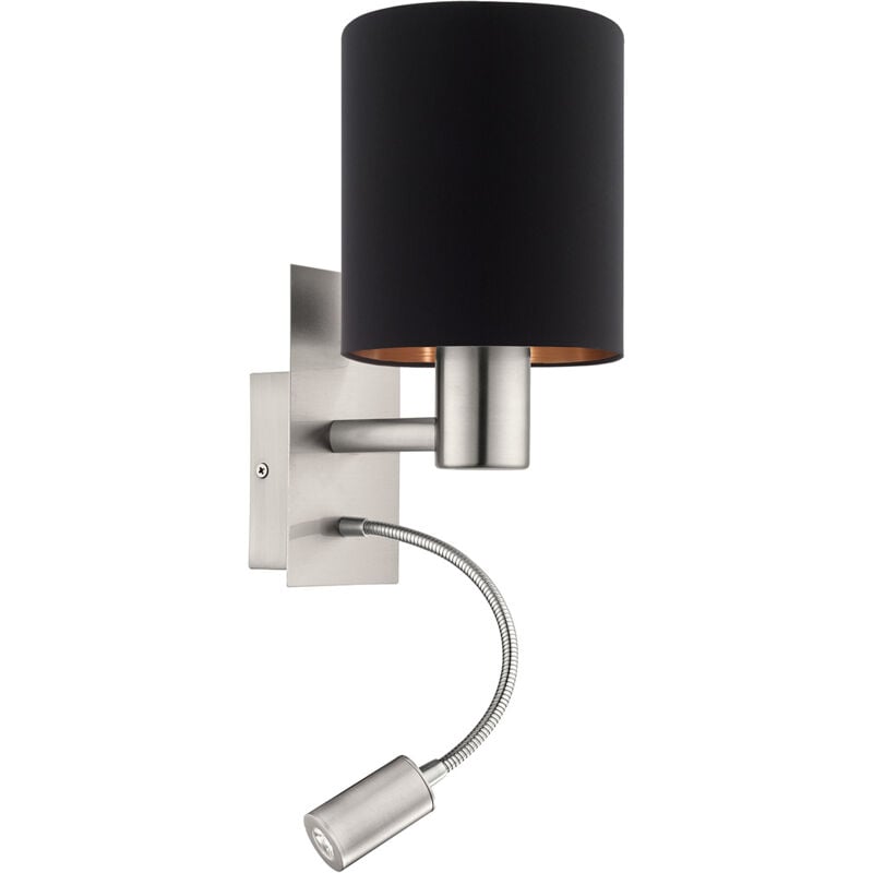 foto del prodotto applique moderna pasteri acciaio nichel satinato stoffa nero 1 luce e27 ip20