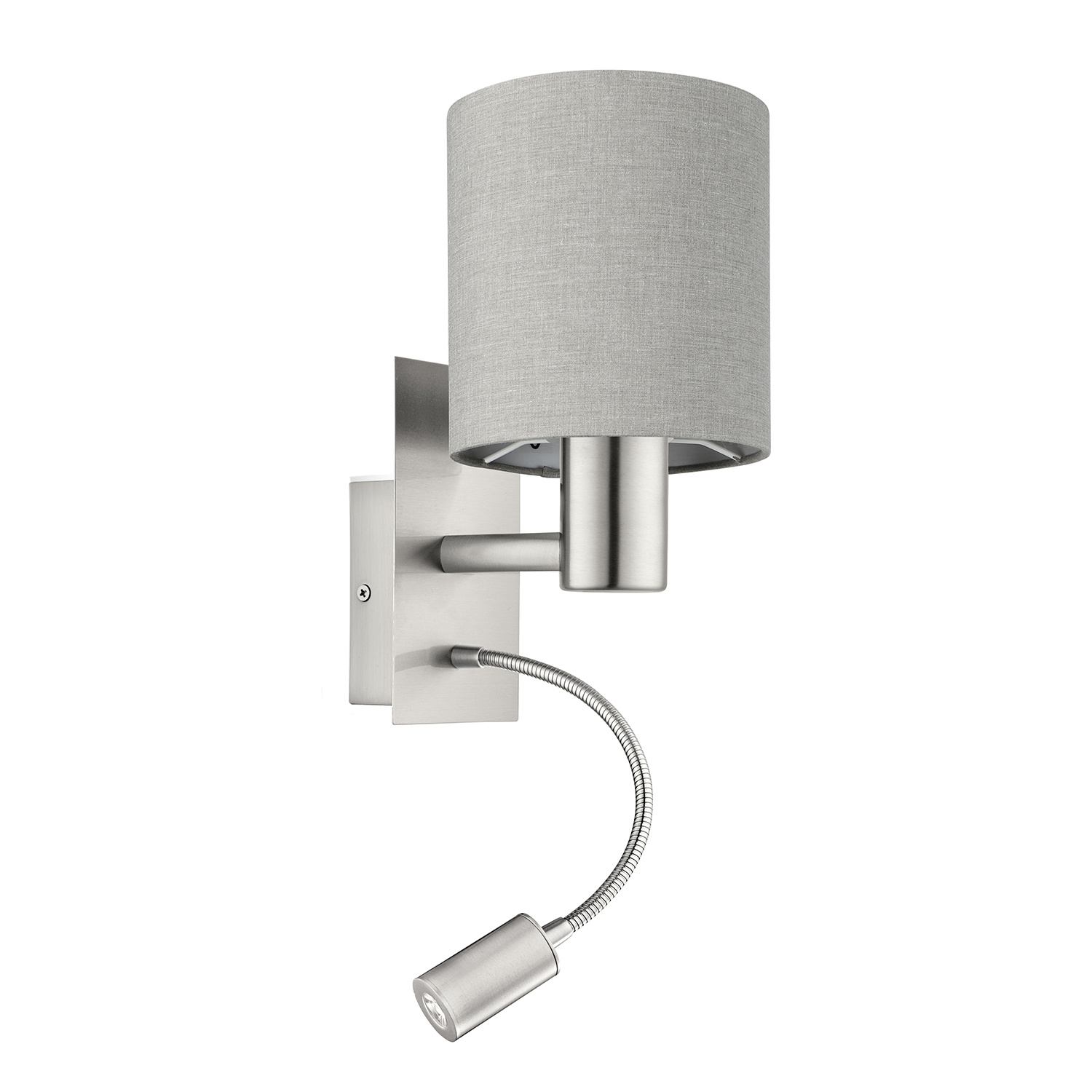 foto del prodotto applique moderna pasteri acciaio nichel satinato stoffa tortora luce e27 ip20