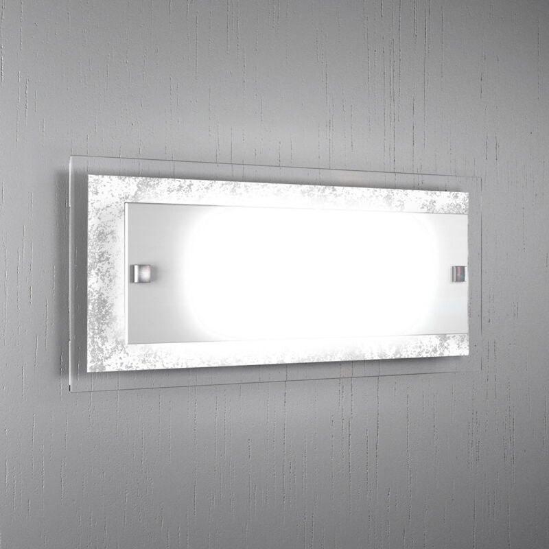 foto del prodotto applique moderna tray metallo bianco vetro foglia argento 2 luci e27