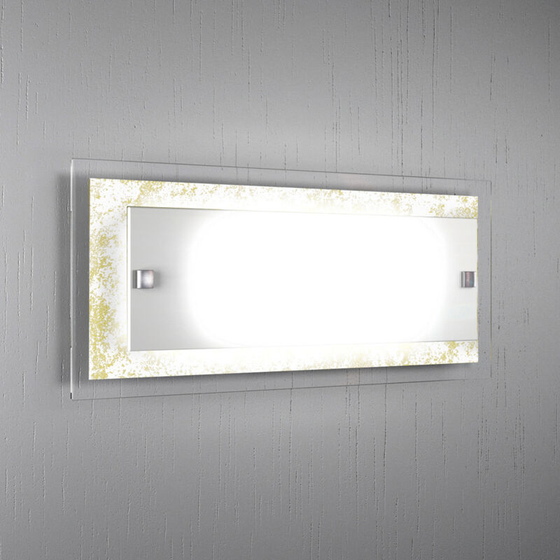 foto del prodotto applique moderna tray metallo bianco vetro foglia oro 2 luci e27