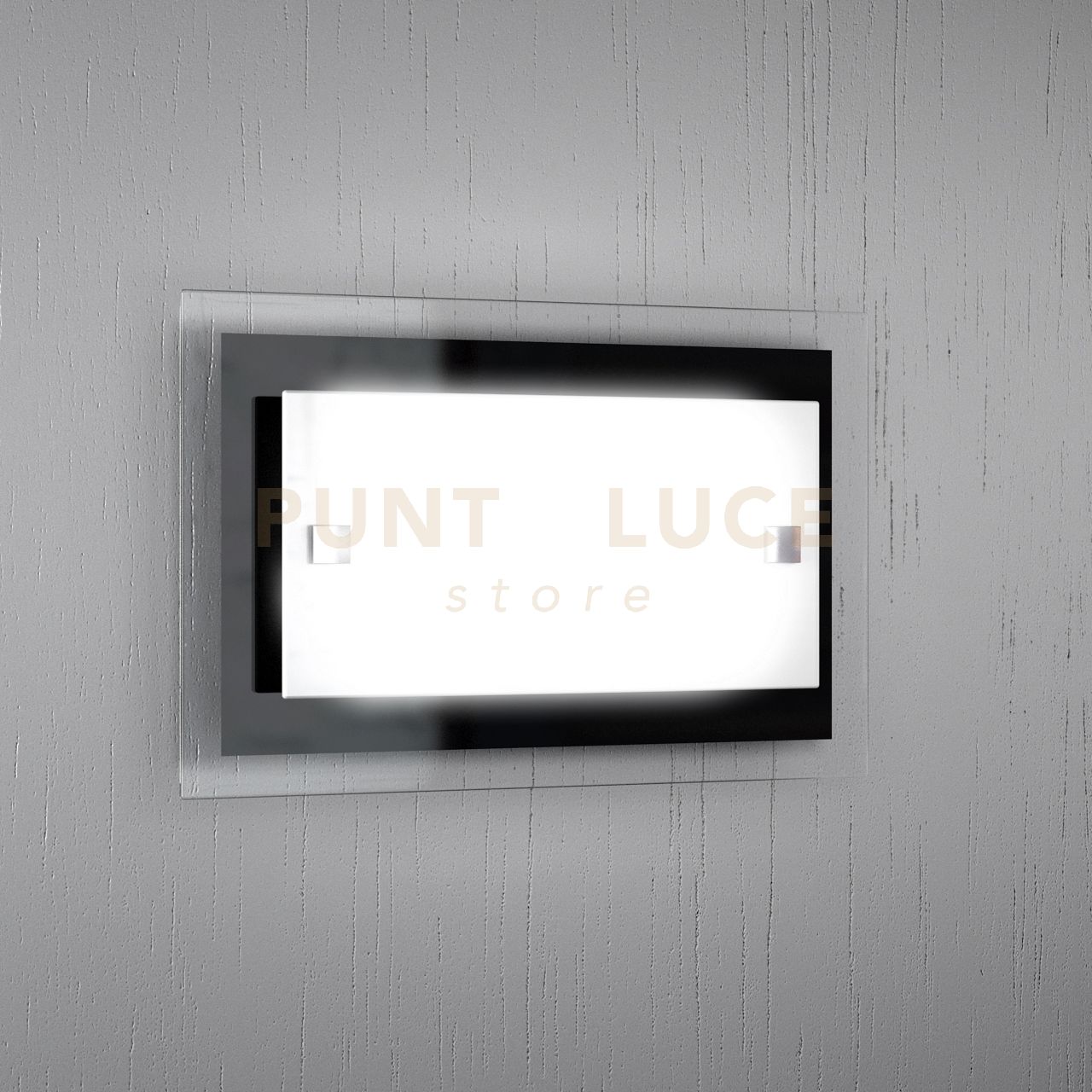 foto del prodotto applique moderna tray metallo bianco vetro nero 1 luce e27