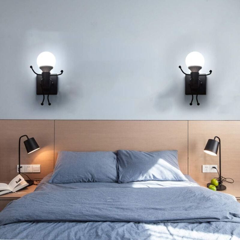 foto del prodotto applique murale creativa vintage, lampada da parete in ferro retr , e27 2 pezzi nero lampadina non inclusa comely