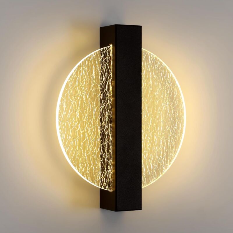 foto del prodotto applique murale interna a led, 12w 1500lm nero tonda lampada da parete moderna, illuminazione creativa per soggiorno, camera da letto, corridoio,