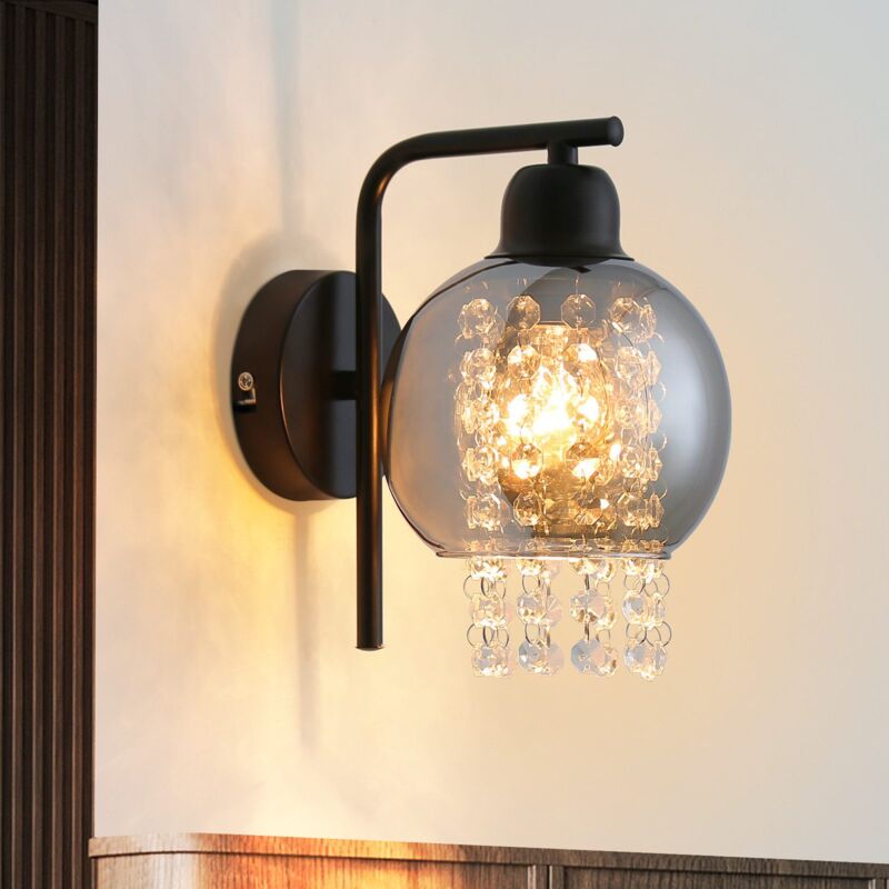 foto del prodotto applique murale interna lampada da parete lampada da corridoio salotto e27 illuminazione da parete moderna sfera di vetro grigio fumo vetro design