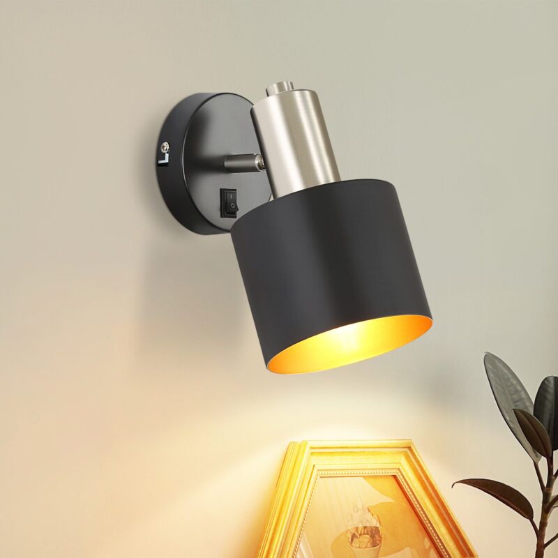 foto del prodotto applique murale interna lampada da parete vintage spot muro corridoio nero industriale con interruttore piccolo 330 pivotante e27 illuminazione
