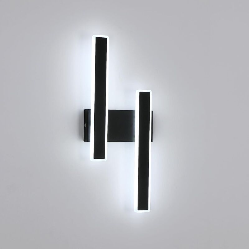 foto del prodotto applique murali led moderno forma della linea lampada da parete bianco freddo 6000k per camere da letto, soggiorni, corridoi e disimpegni nero goeco