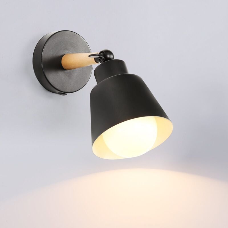 foto del prodotto applique murali per camere moderno lampada da parete base e27 per camere da letto, soggiorni, corridoi e disimpegni nero goeco