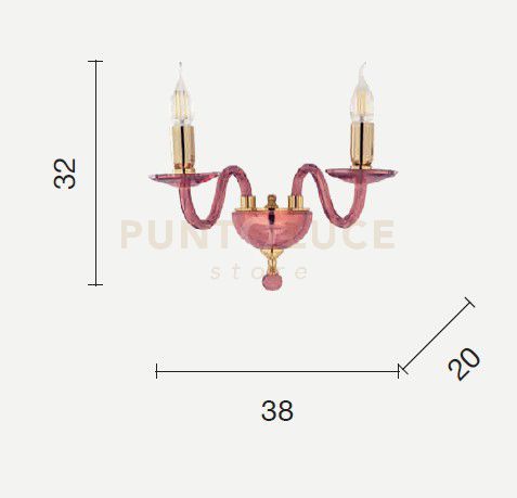 foto del prodotto applique paganini ambra oro 2 luci attacco e14 h.32cm