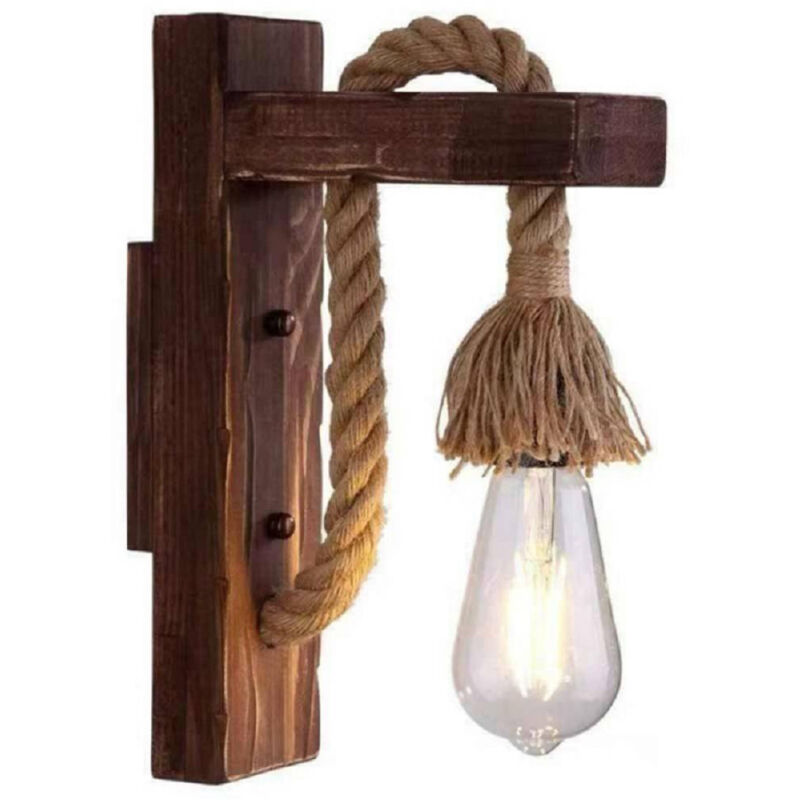 foto del prodotto applique parete e70 vintage in legno corda canapa muro country portalampada e27 trade shop traesio