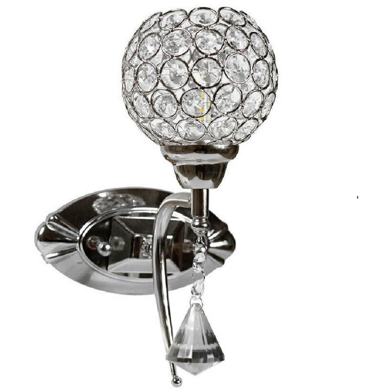 foto del prodotto applique parete moderno paralume con cristalli acrilico pendente attacco g9 e19 - argento - trade shop traesio