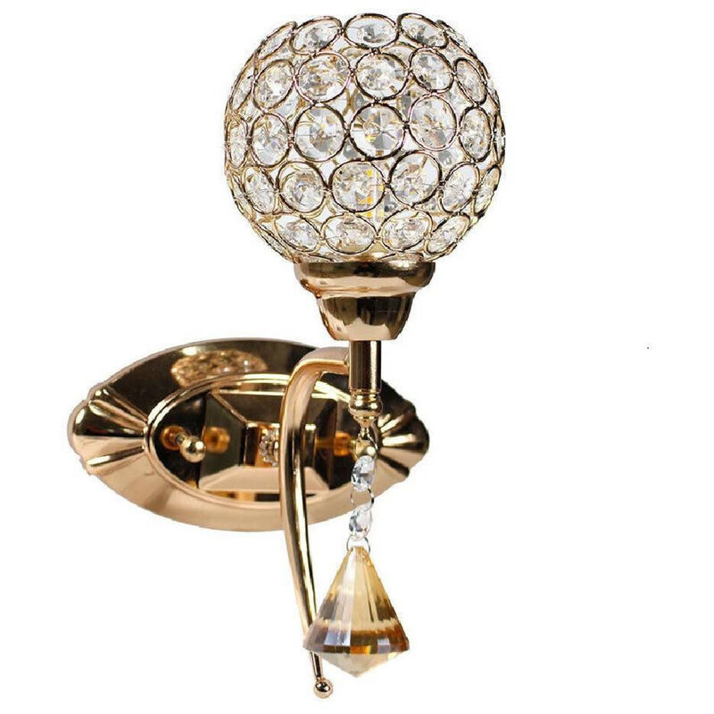 foto del prodotto applique parete moderno paralume con cristalli acrilico pendente attacco g9 e19 oro trade shop traesio