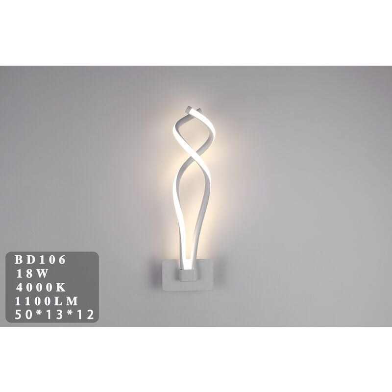 foto del prodotto applique parete spirale led 18w moderna bianco lampada muro camera luce naturale