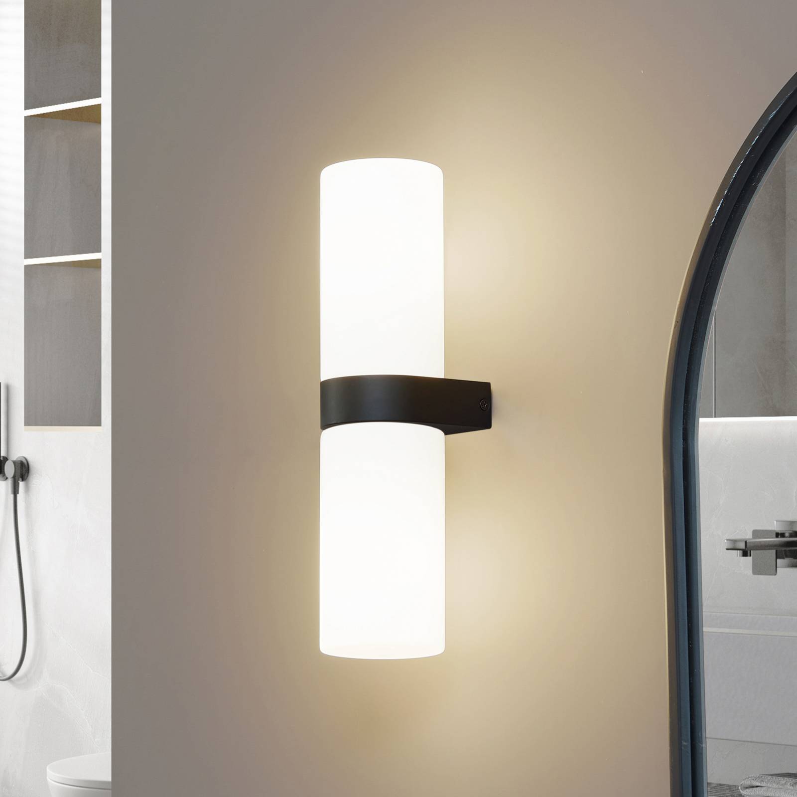 foto del prodotto applique per il bagno lucande basolo, nero, altezza 31,5 cm, vetro