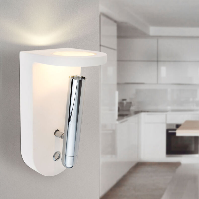 foto del prodotto applique per interni soggiorno moderno applique con spot mobile in gesso, vetri bianchi intercambiabili, 4,2 watt 180 lumen 3000 kelvin, hxl 22x10,5
