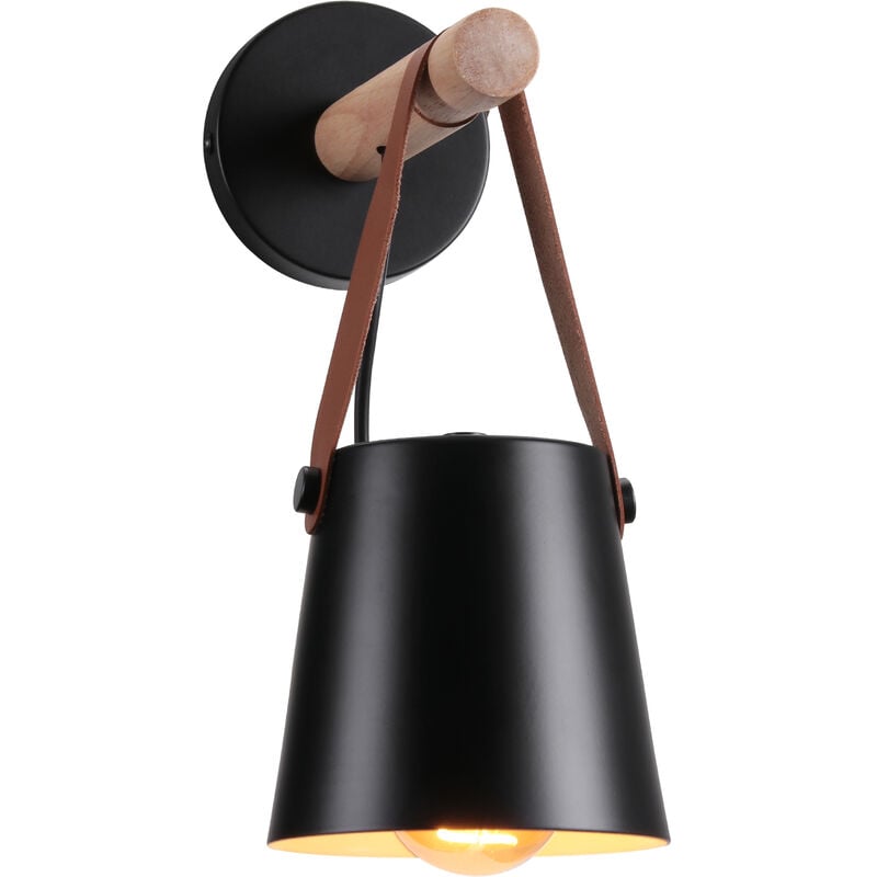 foto del prodotto applique per interno, moderna lampada da parete in pelle, creativo illuminazione con paralume e27 per camera da letto cucina corridoio caff bar 1x