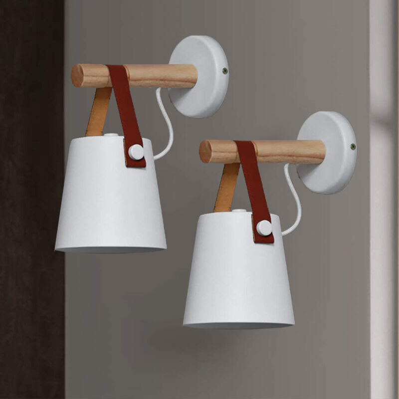 foto del prodotto applique per interno, moderna lampada da parete in pelle, creativo illuminazione con paralume e27 per camera da letto cucina corridoio caff bar