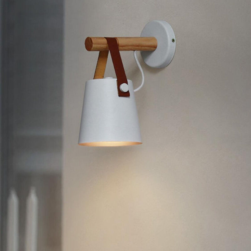 foto del prodotto applique per interno, moderna lampada da parete in pelle, creativo illuminazione con paralume e27 per camera da letto cucina corridoio caff bar