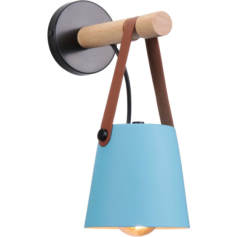 foto del prodotto applique per interno, moderna lampada da parete in pelle, creativo illuminazione con paralume e27 per camera da letto cucina corridoio caff bar blu 