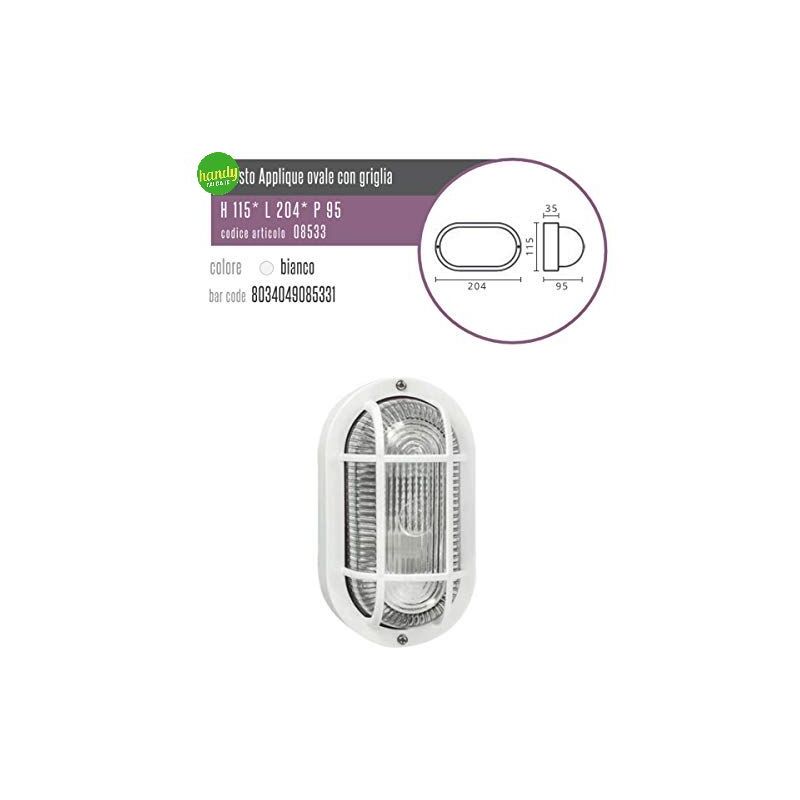 foto del prodotto applique plafoniera da esterno ovale con grigilia green light efesto ip44 e27 bianca
