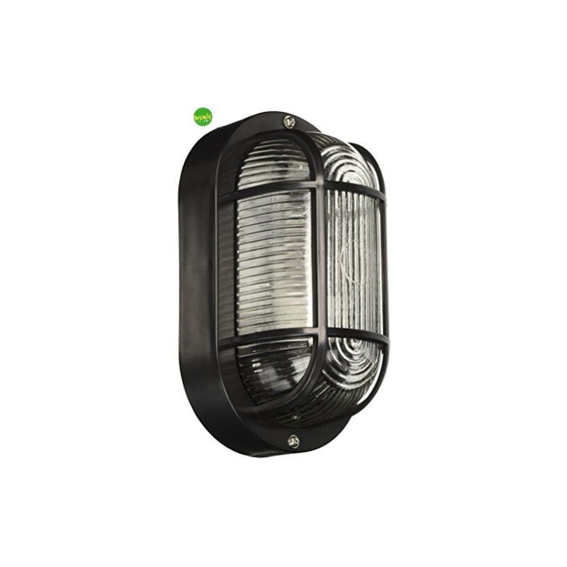 foto del prodotto applique plafoniera da esterno ovale con grigilia green light efesto ip44 e27 nera