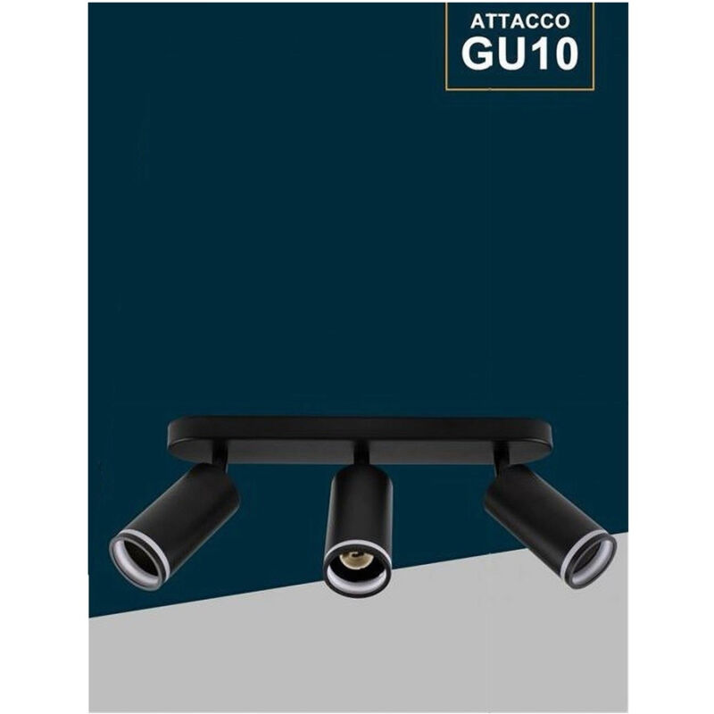 foto del prodotto applique plafoniera orientabile da soffitto parete 3 diffusori lampada gu10 ts 3 nero trade shop traesio