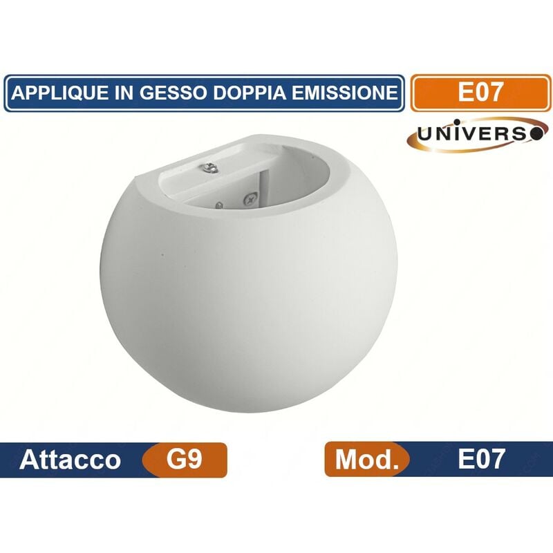 foto del prodotto applique plafoniera sfera in gesso vericiabile con doppia emissione luminosa 25w portalampada g9