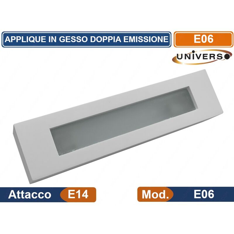 foto del prodotto applique rettangolare in gesso verniciabile con doppia emissione luminosa 26w 2 portalampada e14