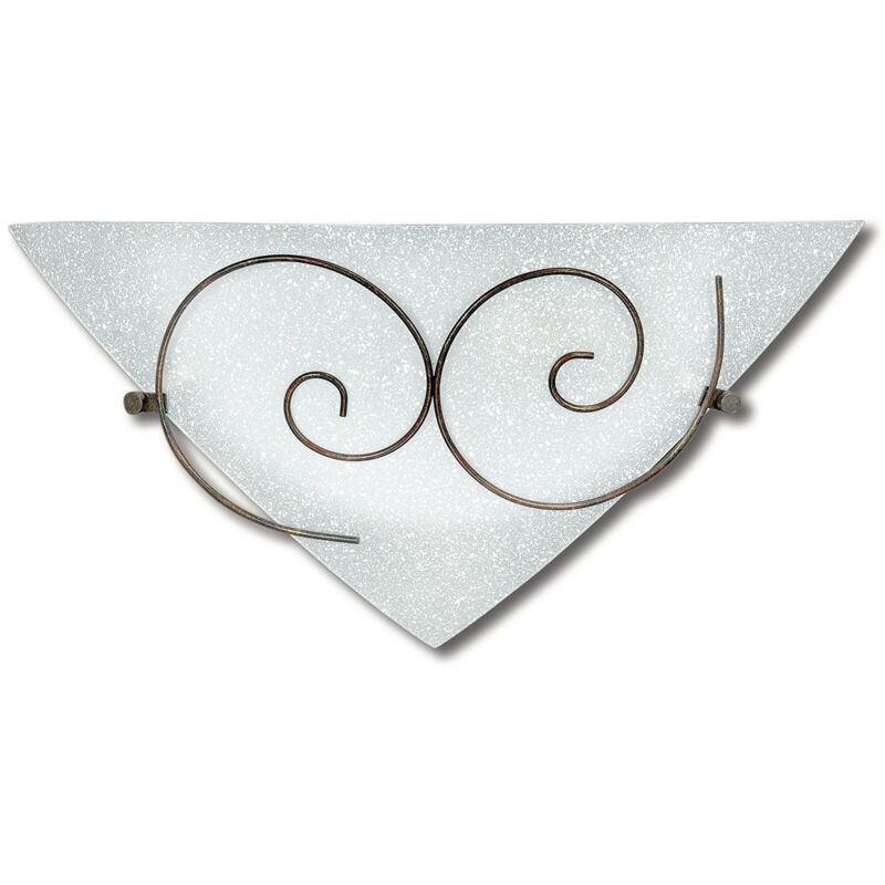 foto del prodotto applique ricciolo in vetro bianco con decoro in metallo ruggine 40x19 cm 