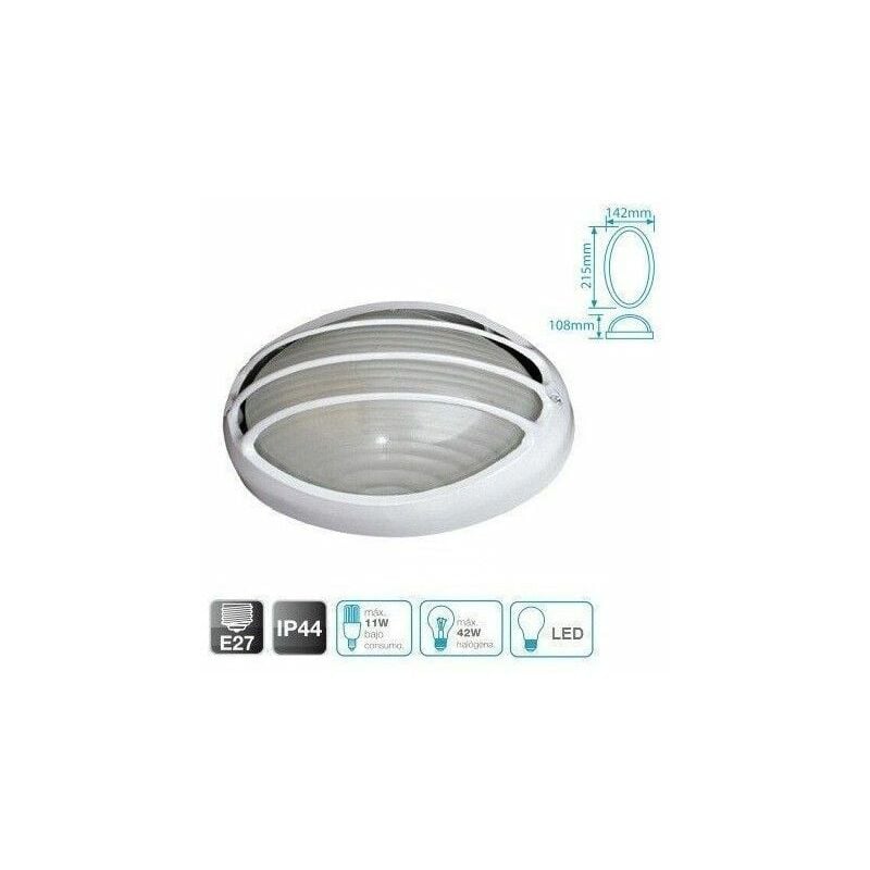 foto del prodotto applique semi ovale in alluminio con griglia bianco e27 ip44 gsc 0700455