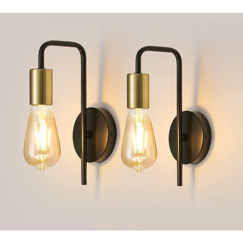 foto del prodotto applique set da 2 vintage in oro, lampada da parete industriale e27 interni ip20 per camera da letto corridoio e bar lampadina non inclusa goeco