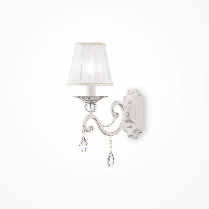 foto del prodotto applique shabby chic grace metallo bianco 1 luce diffusore bianco