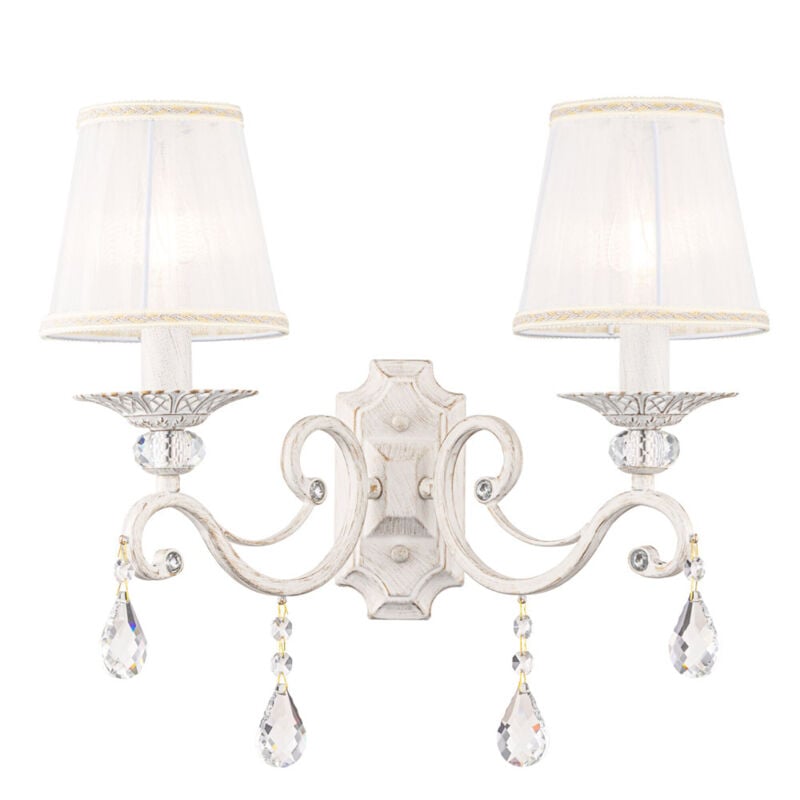 foto del prodotto applique shabby chic grace metallo bianco 2 luci diffusori tessuto su pvc bianco
