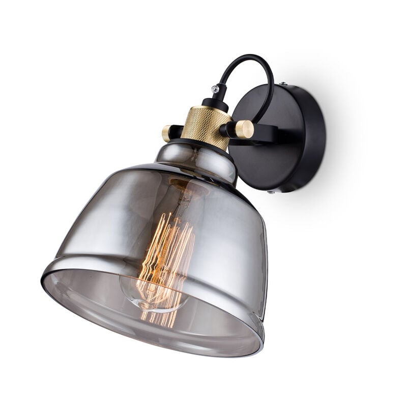foto del prodotto applique vintage irving metallo nero 1 luce vetro diffusore vetro fum 