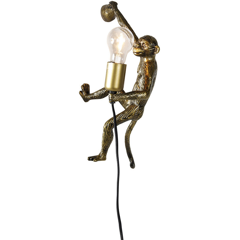 foto del prodotto appliques animal monkey classico alluminio oro ottone nero oblungo max. 1 x watt qazqa