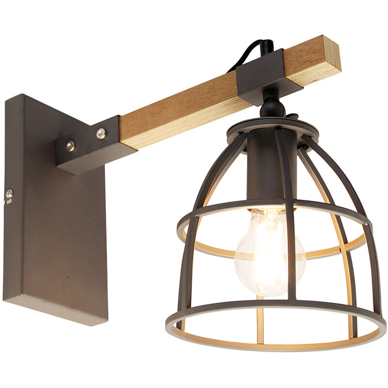 foto del prodotto appliques arthur industriale legno,acciaio marrone grigio scuro allungato e27 max. 1 x 7 watt qazqa