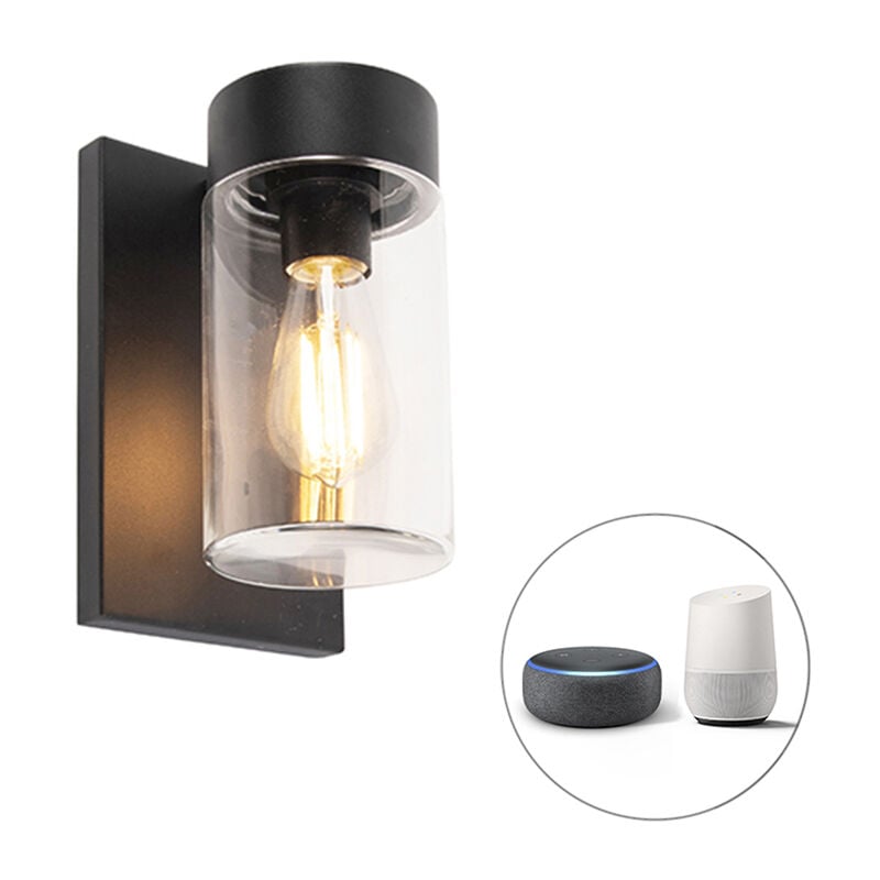 foto del prodotto appliques jarra moderno acciaio inossidabile,vetro nero cilindro allungato e27 max. 1 x 7 watt qazqa