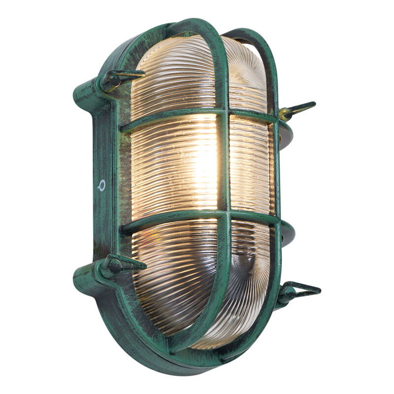 foto del prodotto appliques nautica industriale alluminio,vetro verde trasparente ovale max. 1 x watt qazqa