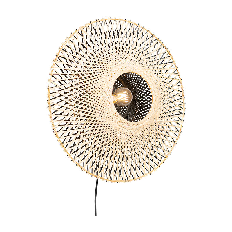 foto del prodotto appliques rina - orientale - bamboo,acciaio - legno nero - tondo max. 1 x watt - qazqa