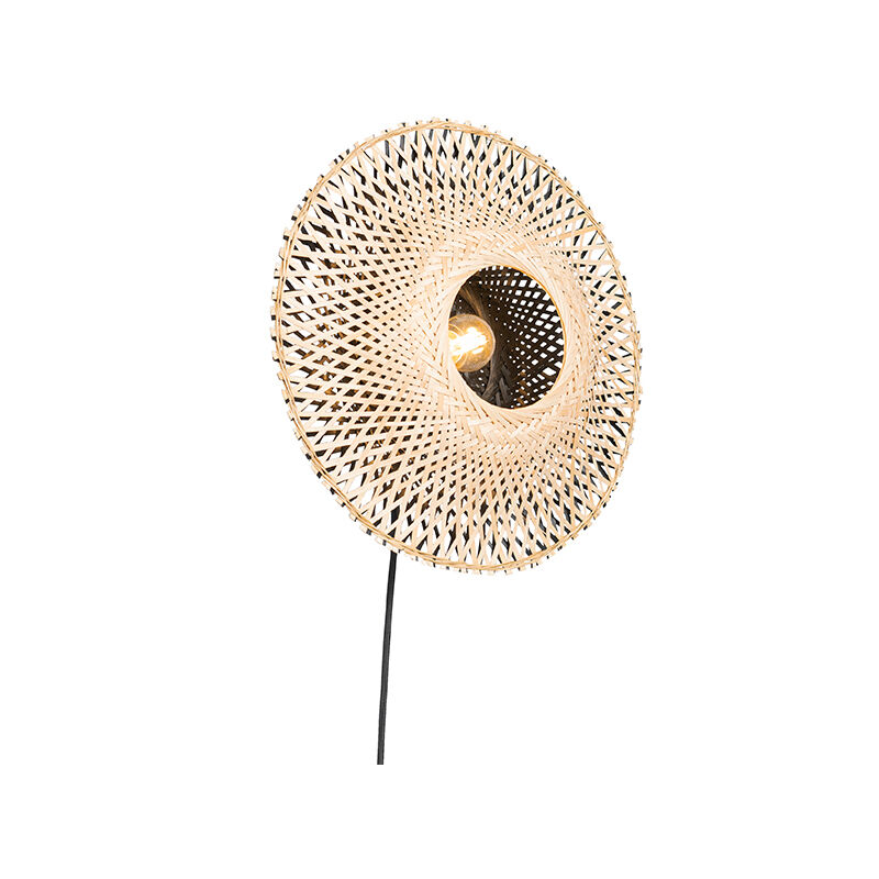 foto del prodotto appliques rina orientale bamboo,acciaio legno nero tondo max. 1 x watt qazqa