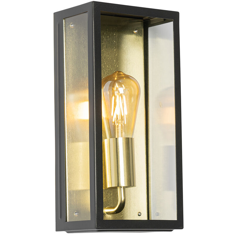 foto del prodotto appliques rotterdam industriale acciaio,vetro nero oro ottone allungato max. 1 x watt qazqa