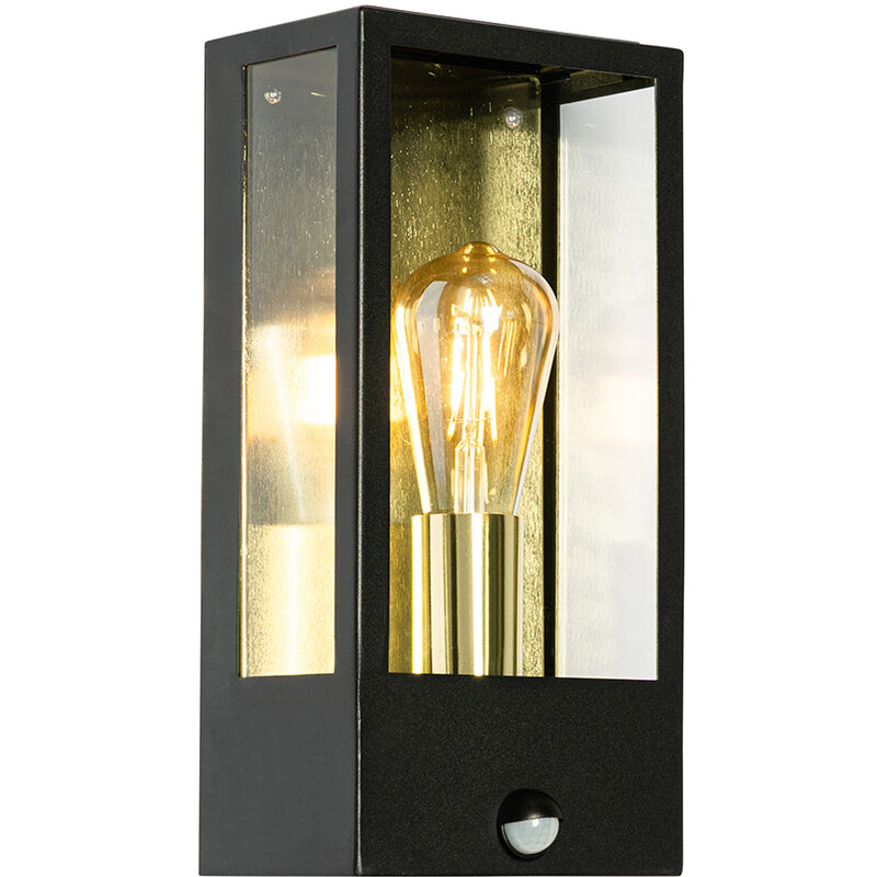 foto del prodotto appliques rotterdam industriale acciaio,vetro nero oro ottone allungato max. 1 x watt qazqa