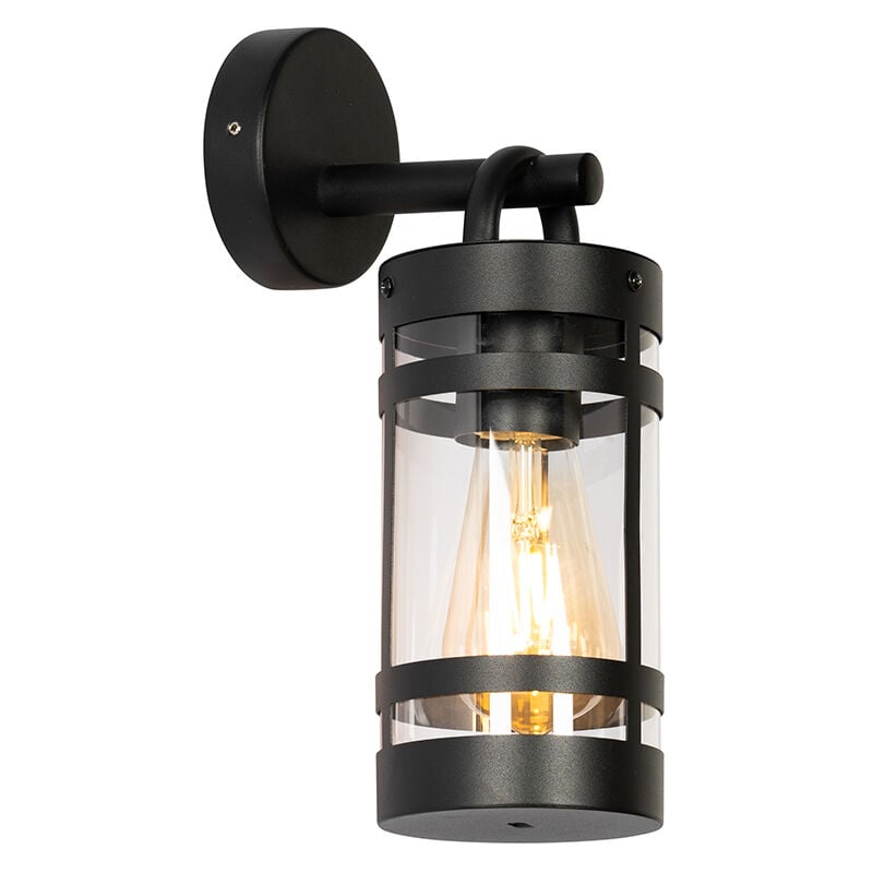 foto del prodotto appliques ruben industriale plastico,acciaio inossidabile nero trasparente tondo e27 max. 1 x 4.9 watt qazqa