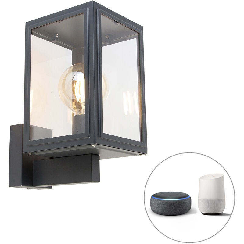 foto del prodotto appliques sutton rustico acciaio inossidabile,vetro grigio scuro cubo quadrato e27 max. 1 x 4.9 watt qazqa