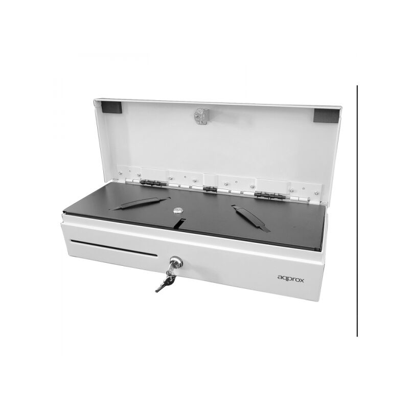 foto del prodotto approx approssimativamente cassetto portadenaro elettrico compatto 14 scomparti apertura manuale e automatica connessione rj11 colore bianco