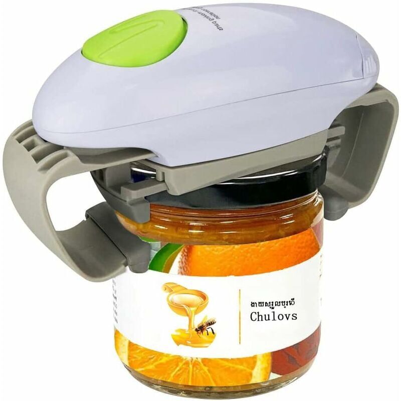 foto del prodotto apribarattolo elettrico, gadget da cucina, apribarattolo automatico resistente per nuovi barattoli sigillati, apribarattolo a mani libere con meno