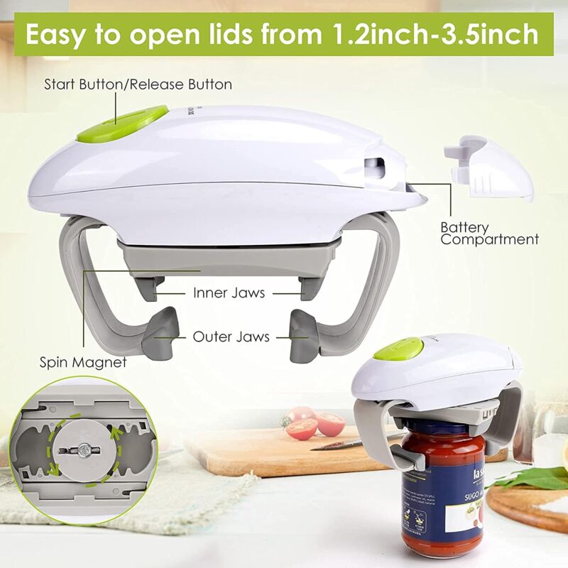 foto del prodotto apribarattolo elettrico gadget da cucina forte e robusto per barattoli sigillati apribarattolo automatico a mani libere con meno sforzo per