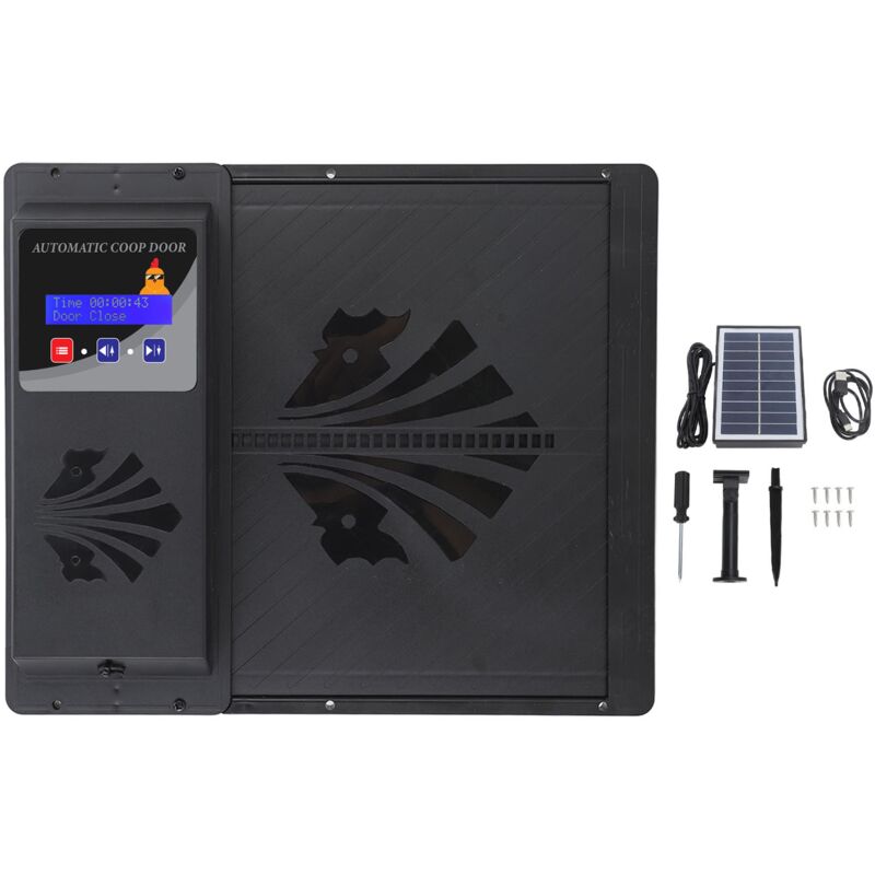 foto del prodotto apriporta automatico per pollaio usb alimentato ad energia solare con display led programmabile con timer 3 modalit di alimentazione tipo aperto