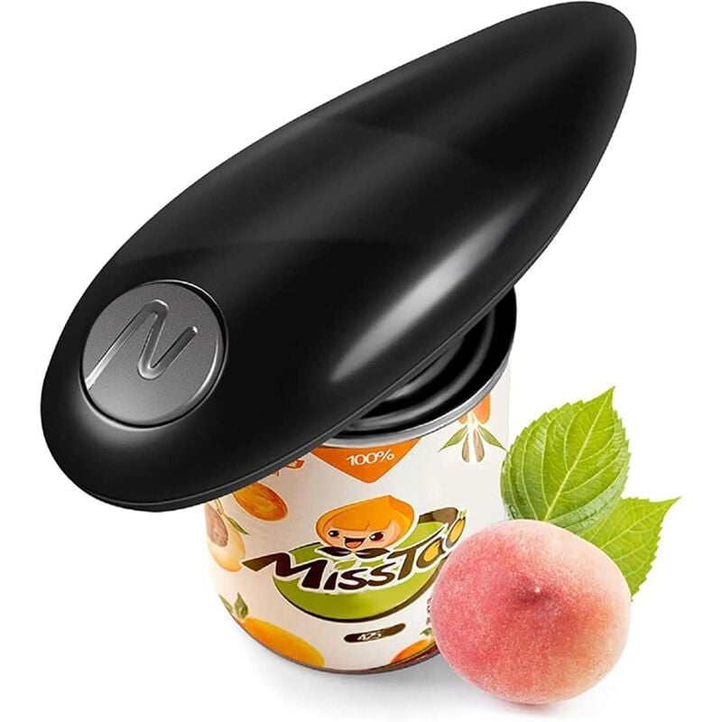 foto del prodotto apriscatole elettrico senza bordi taglienti, apre automaticamente la maggior parte delle lattine, design ergonomico, interruttore one touch,