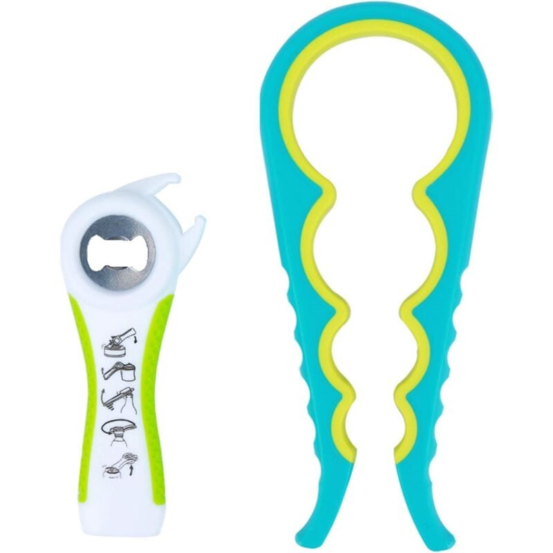 foto del prodotto apriscatole manuale, apriscatole multifunzionale 5 in 1, apribottiglie, utensile da cucina multiuso, apriscatole facile, adatto per mani ferite,